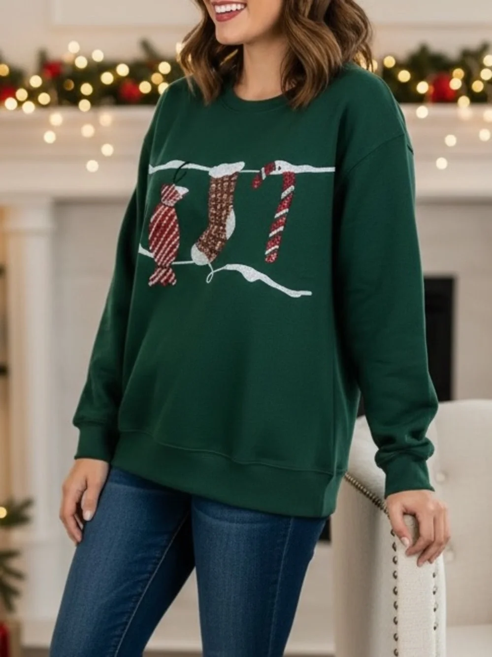 Peach Love California Green Holiday Candy & Stocking Graphic Sweatshirt